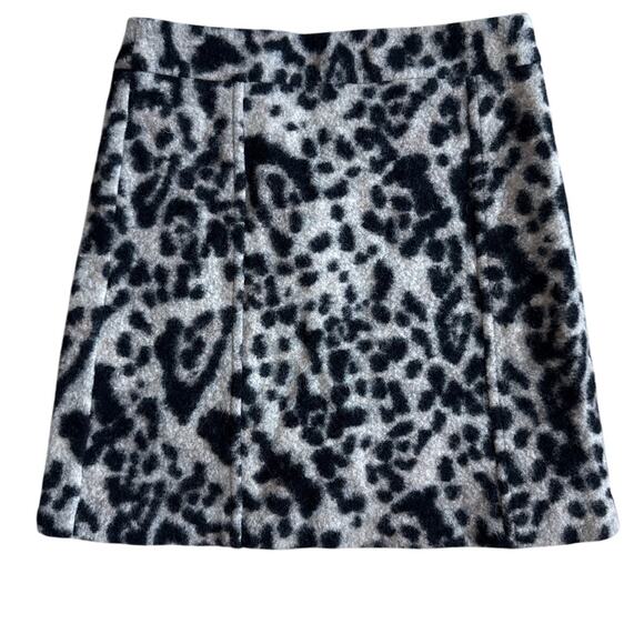 Ann Taylor Leopard Wool Blend Pencil Mini Skirt Black White Size 4 - Picture 2 of 7